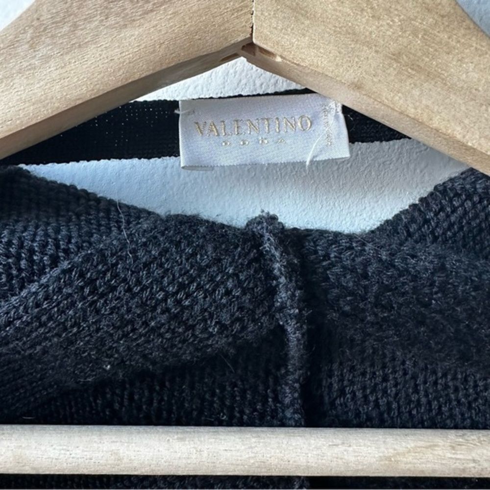 Valentino Black Roma Virgin Wool Cardigan Size 10 Front Tie Quiet Luxury Couture - Picture 3 of 8